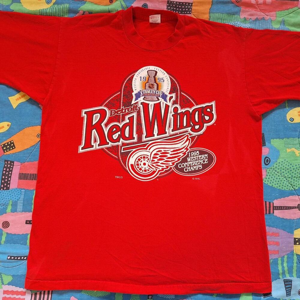 Vintage 1995 Detroit Red Wings Stanley Cup NHL T Shirt XL Made USA